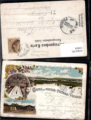 114054,Tolle Litho Gruss aus Pozdrav Prerau Prerova Prerov Bahnhof Restauration Bahnhof 1897 