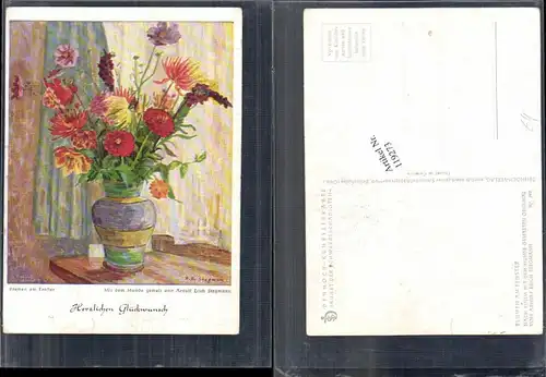 119273,Dennoch Karte 398 Blumen am Fenster Arnulf Erich Stegmann mundgemalt 