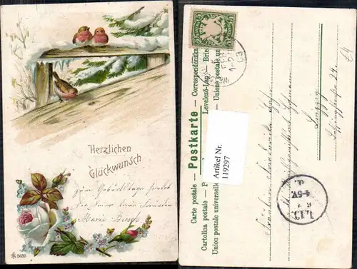 119297,Litho Vogel Vögel Glückwunsch 1899