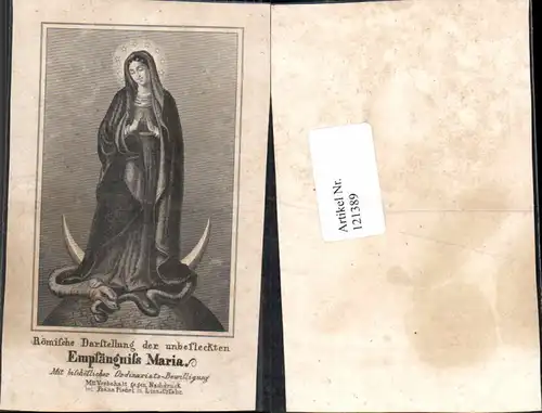 121389,Heiligenbildchen Andachtsbildchen 1870 Empfängnis Maria Römische Darstellung Schlange 