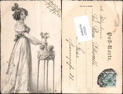 127432,Raphael Kirchner Stil Jugendstil Art Nouveau Künstlerkarte Kleid Mode Schöne Frau Edwardian Girl 