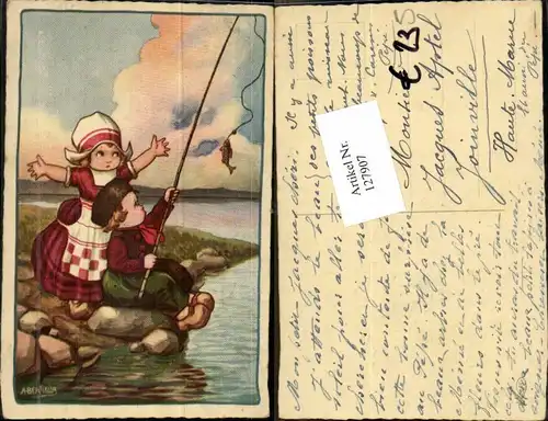 127907,A. Bertiglia Kinder beim Angeln fischen Fisch 