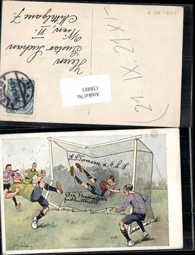 138883,Fritz Schönpflug Karikatur Sport Fussball Soccer Ein Goal Humor Künstler AK 