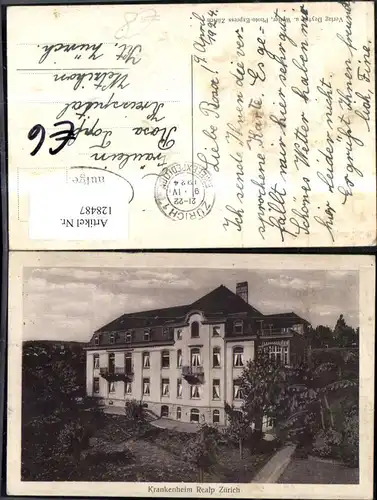 128487,Zürich Krankenheim Realp Ansicht 1924 Kt. Zürich