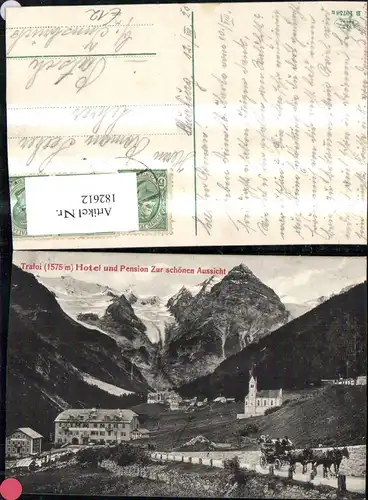 182612,Trentino Trafoi Hotel u. Pension Zur schönen Aussicht Ansicht m. Pferdekutsche 