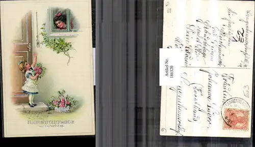 186320,Mädchen Blumenstrauß Rosen Haustür Klingel Fenster Silberdruck pub EAS 3729