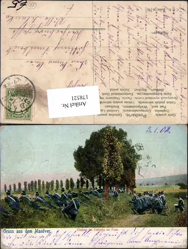 178521,Gruss aus dem Manöver Ulanen im Gefecht zu Fuss Infanterie 1902
