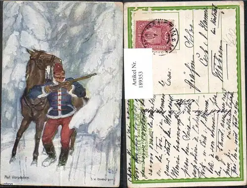 189353,Kriegsfürsorge 367 Künstler AK J.v. Diveky Vorposten Husar Soldat Pferd 