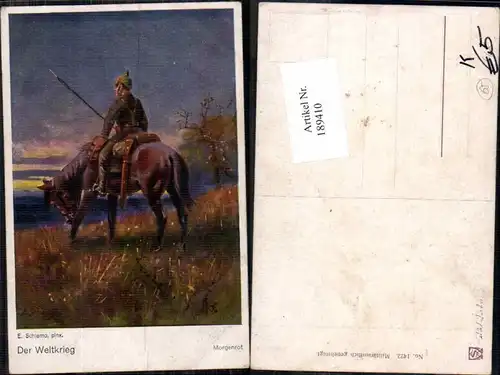 189410,Künstler AK E. Schlemo Morgenrot Pickelhaube Pferd Kavallerie 