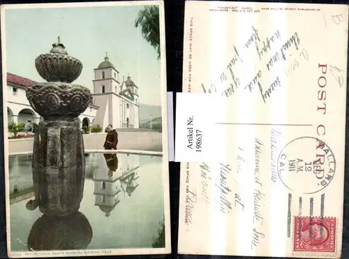 198637,California Santa Barbara Mission Reflections Brunnen Kirche 