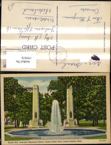 199028,Michigan Grand Rapids World War Veterans Memorial Pillars Fulton Street Park Springbrunnen Brunnen