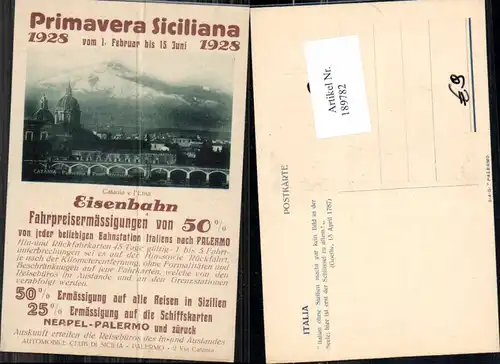 189782,Primavera Sizillien Siciliana 1928 Eisenbahn Taormina Reklame Karte 