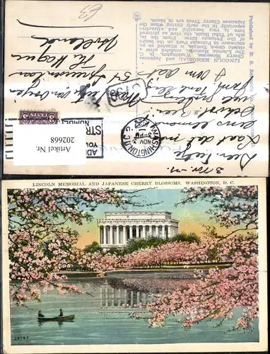 202668,Washington D. C. Lincoln Memorial and Japanese Cherry Blossoms Ruderboot 