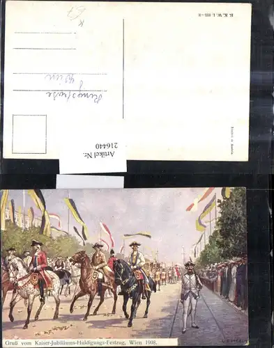 216440,Künstler Ak C. Benesch Kaiser-Jubiläums-Huldigungs Festzug Wien 1908 Soldaten Uniform Fahnen