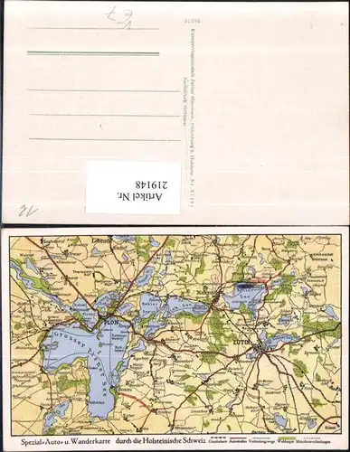 219148,Spezial-Auto u. Wanderkarte Landkarte durch d. Holsteinische Schweiz pub Julius Simonsen Oldenburg 37491