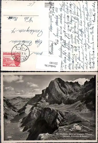 221183,Auf Meglisalp Blick auf Seealpsee Fähnern Alpsiegel Schrennen u. Bötzel Bergkulisse Kt Appenzell