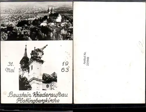 225948,Linz a. d. Donau Totale Baustein Wiederaufbau Pöstlingberg Kirche 1963 Mehrbildkarte