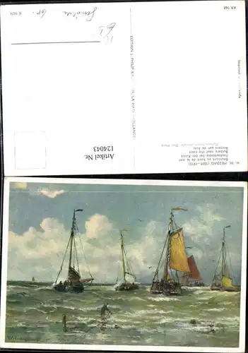 124043,Künstler Ak H. W. Mesdag Segelschiff Schiff Fischerboot b. d. Küste 