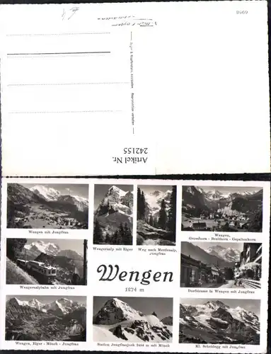 242155,Wengen Totale m. Jungfrau Grosshorn Eiger Mönch Alpenbahn Mehrbildkarte Kt Bern
