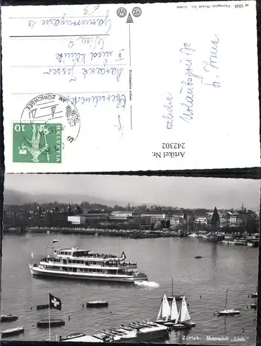 242302,Zürich Teilansicht Motorschiff Schiff Linth Segelboote
