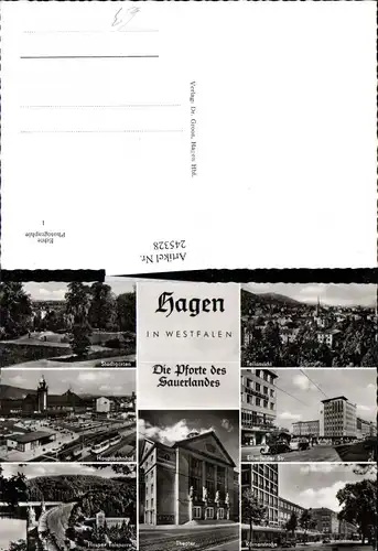245328,Hagen in Westfalen Totale Stadtgarten Hauptbahnhof Theater Talsperre Körnerstraße Mehrbildkarte