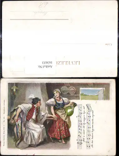 163653,Künstler Ak Paar Ungarische Tracht Ungarn Notenzeile Liedtext 
