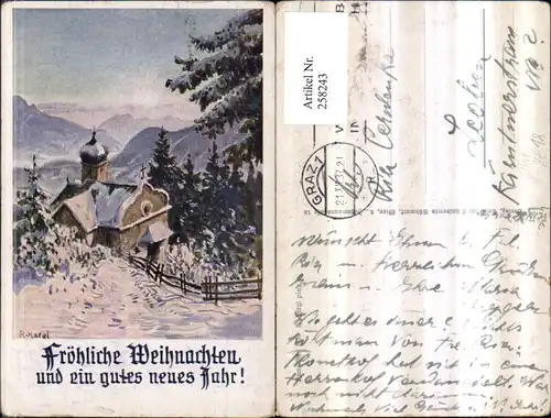 258243,Deutscher Schulverein 2430 Künstler R. Kargl Weihnachten Neujahr Kirche Bergkulisse Winterbild