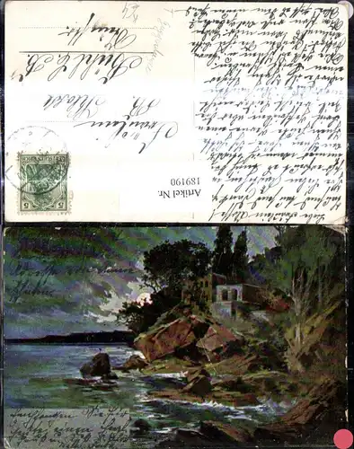 189190,Künstler Ak T. Guggenberger Haus Festung Ufer See b. Mondschein Landschaft 