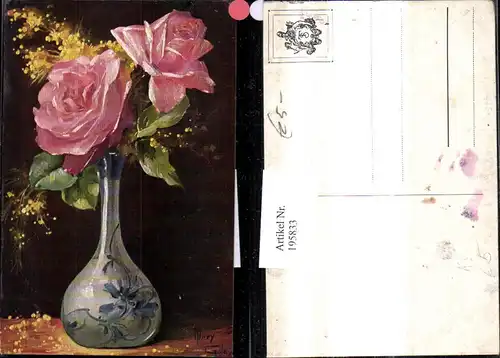 195833,Künstler Ak Mary Golay Blumenvase Rosen Blumen i. Vase 