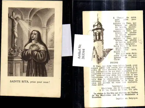 263344,Andachtsbild Heiligenbild Klappbar Sainte Rita Nonne Heilige Heiligenschein Jesus a. Kreuz 