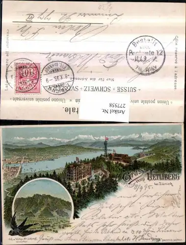 277558,Litho AK Gruß vom Uetliberg b. Zürich Mehrbildkarte pub Schlumpf 386 Kt Zürich