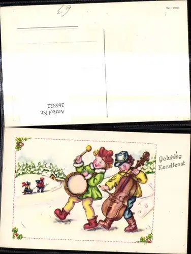 266822,Künstler Ak Kinder m. Trolle Cello Winterlandschaft Musik 