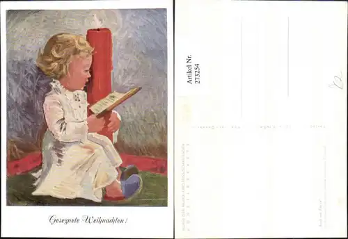 273254,Künstler AK Arnulf Erich Stegmann Mundgemalt Kind m. Kerze Buch Pantoffeln
