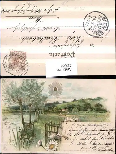 273352,Künstler Litho AK Landschaft Sonne Sonnenstrahlen Blumen pub Winkler & Schorn Nürnberg