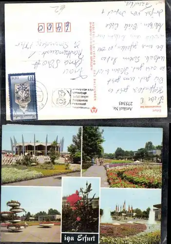 275345,Erfurt Internationale Gartenbauausstellung Springbrunnen Blumen Wiese Mehrbildkarte