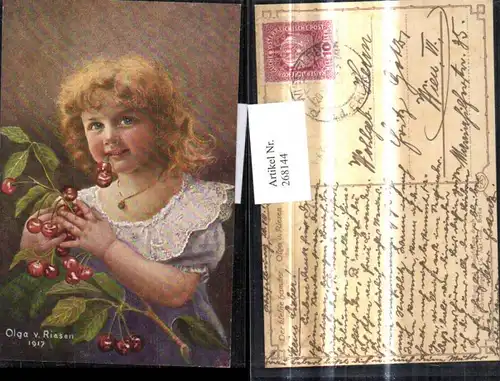 268144,Künstler Ak Olga v. Riesen Der kleine Hamster Mädchen m. Kirschen Früchte Obst 