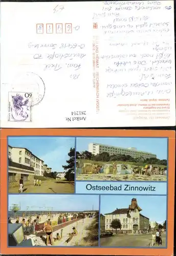 281214,Ostseebad Zinnowitz Ferienheime Strand m. Kegelbahn Strandleben Mehrbildkarte