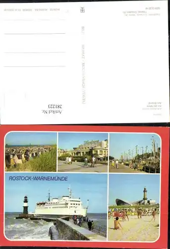 281223,Rostock Warnemünde Strand Kurhaus Dampfer Schiff Leuchtturm Strandleben Mehrbildkarte