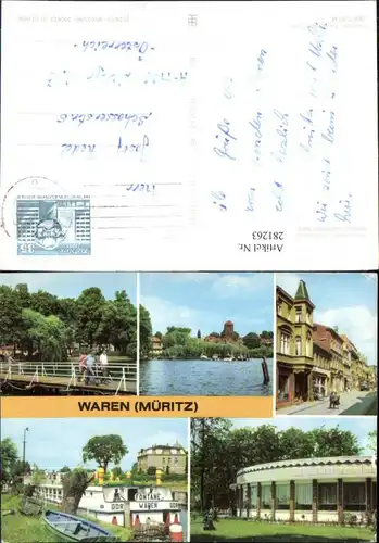 281263,Waren an d. Müritz Kietzbrücke MS Fontane im Hafen Konsum-Gaststätte Mehrbildkarte
