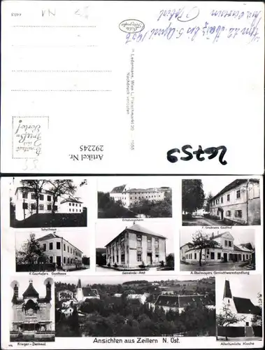 292245,Zeillern Kirche Schule Gasthof Grabner Gayrhofer Kaufhaus Obstmayer Krieger-Denkmal Mehrbildkarte