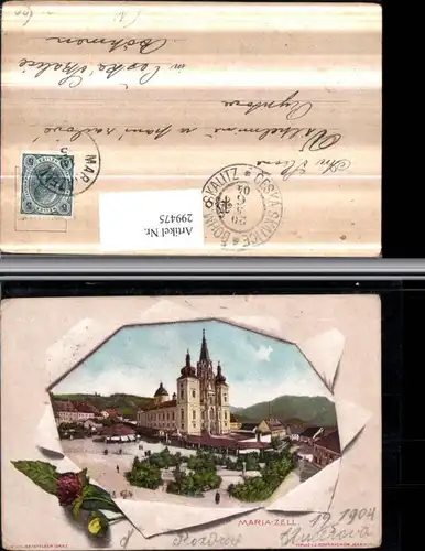 299475,Mariazell Kirche Passepartout zerrissenes Papier Blumen Klee pub Senefelder