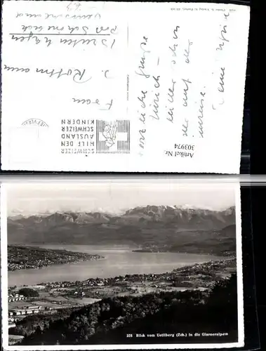 303974,Blick vom Uetliberg m. Zürich Teilansicht Glarneralpen Bergkulisse