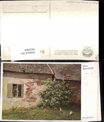 302580,Deutscher Schulverein 888 Künstler Otto Pfeiffer Beim Hollerbuch Hühner Strauch Bauernhaus 