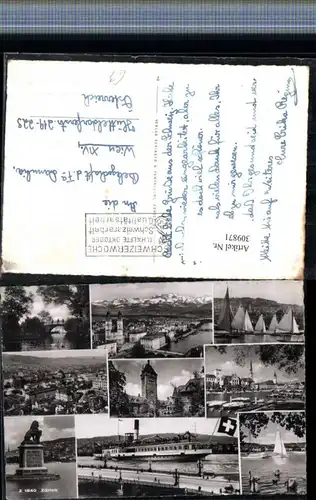 309871,Zürich Totale Kirche Segelboote Dampfer Brücke Mehrbildkarte
