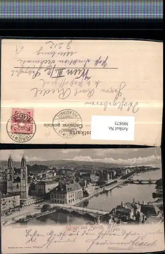 309875,Gruß aus Zürich Teilansicht Großmünster Kirche Brücken