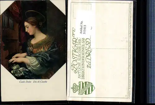 315413,Künstler AK Carlo Dolci Die heilige Cäcilie Frau Heiligenschein Klavier