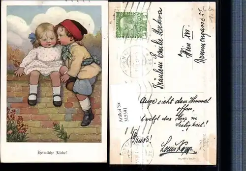 315591,M. Munk Vienne 713 Künstler Susan Beatrice Pearse Heimliche Liebe Kinder Mauer