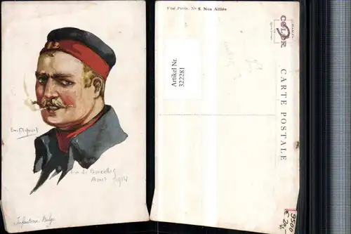 322281,Künstler AK Em. Dupuis Fort de Boncelles 1914 Infanterie Belge Mann m Mütze Zigarette Portrait
