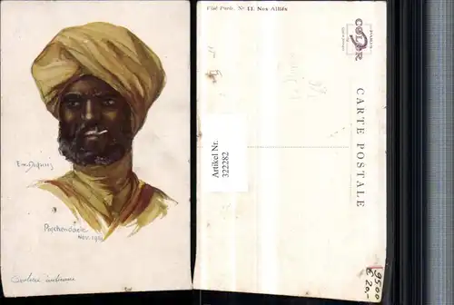 322282,Künstler AK Em. Dupuis Pasehendaele 1914 Cavalerie indienne Mann m. Turban Zigarette Portrait