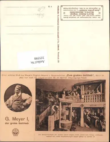355590,Reklame G. Meyer Zum groben Gottlieb Berlin Vergnügungspalast Bier Bauernschänke 